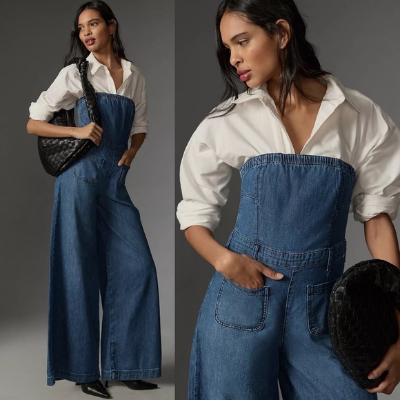 NWT Anthropologie Pilcro The Skipper Strapless Denim Wide Leg Jumpsuit - Picture 6 of 7